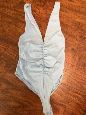 Zara Light Blue Ruched One-Piece Bodysuit
